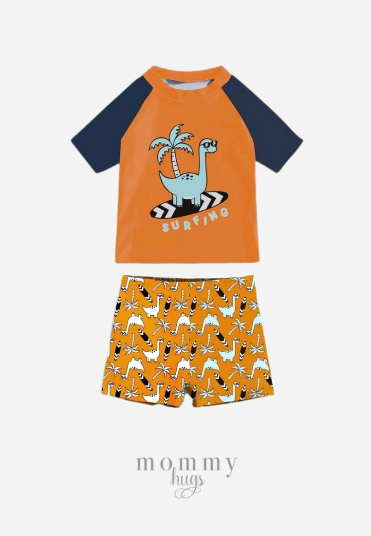 Dino Surf Dude Two-Piece Rash Guard for Boys