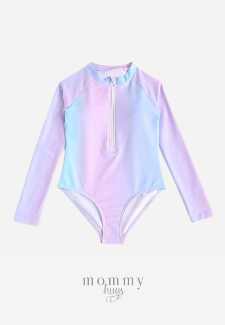 Lilac Skies Zip Up Long Sleeve Rash Guard
