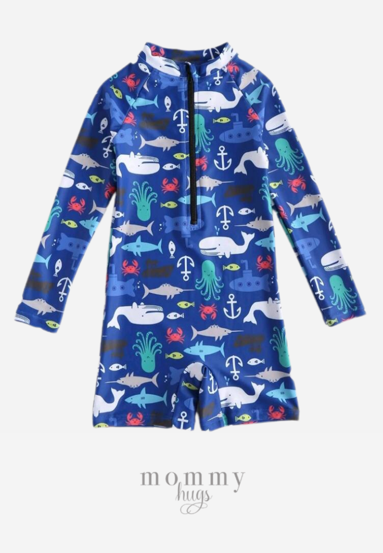 Midnight Ocean Life Long Sleeves Rash Guard for Boys