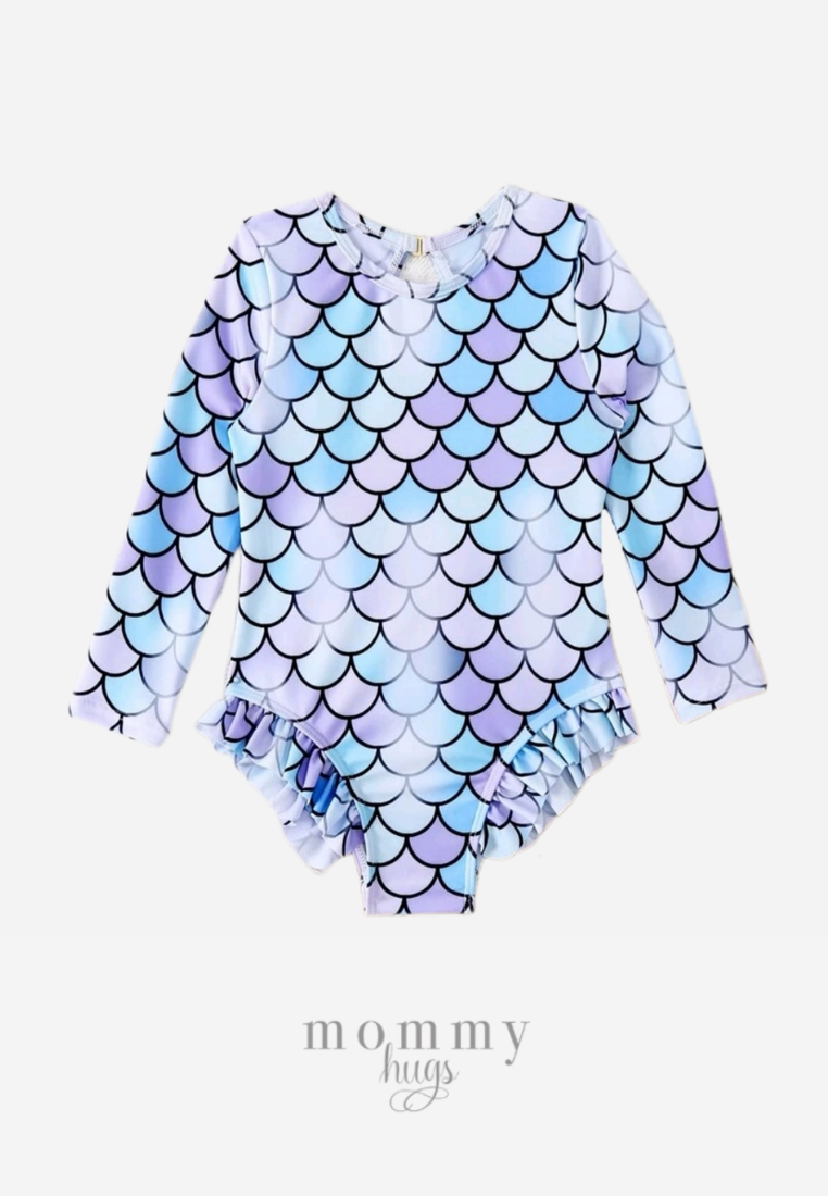 Lavender Mermaid Rash Guard Swimwear for Girls