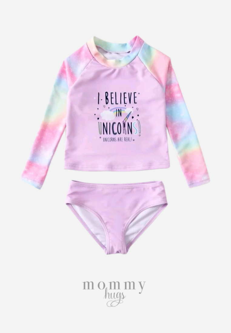 Rainbow Unicorn Long Sleeve Rash Guard Two Piece