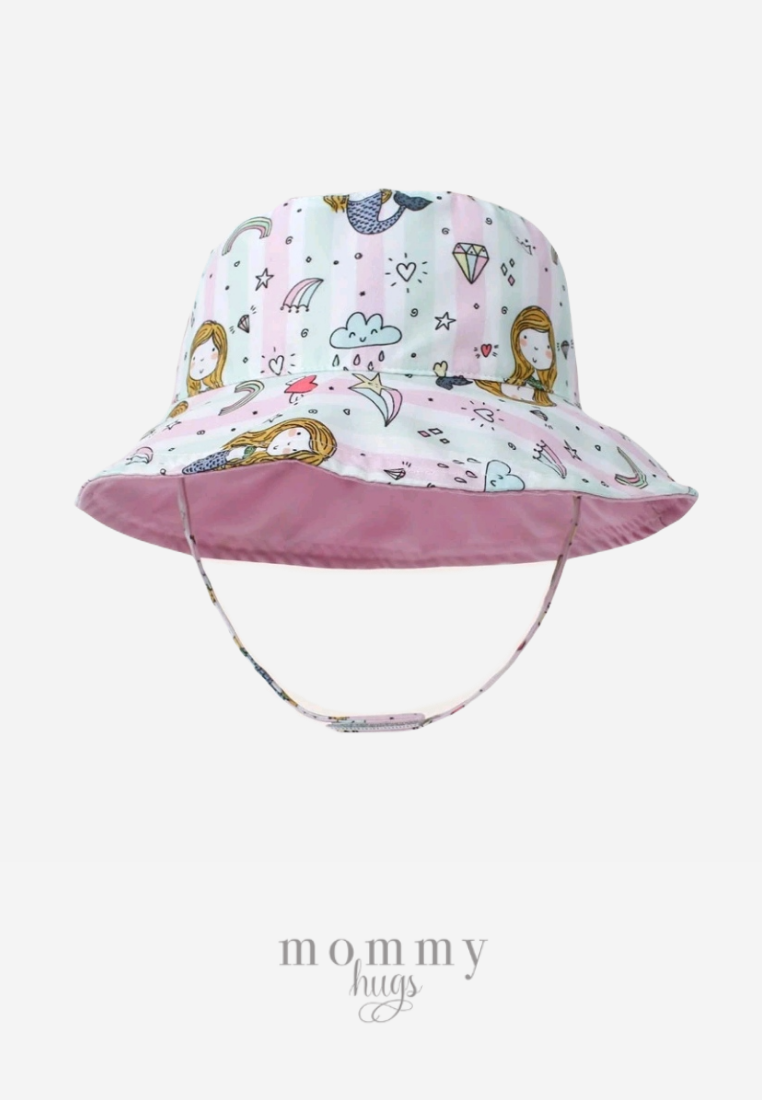 Mermaid Print / Pink Reversible Bucket Hat - Toddlers