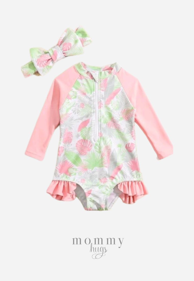 Pastel PalmsTwo Piece Rash Guard for Baby Girls