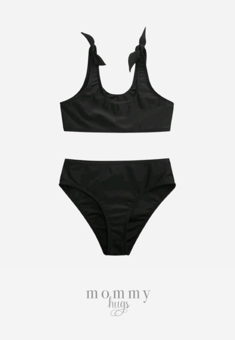 Black Shoulder Ribbon Knot Two-piece Swimsuit