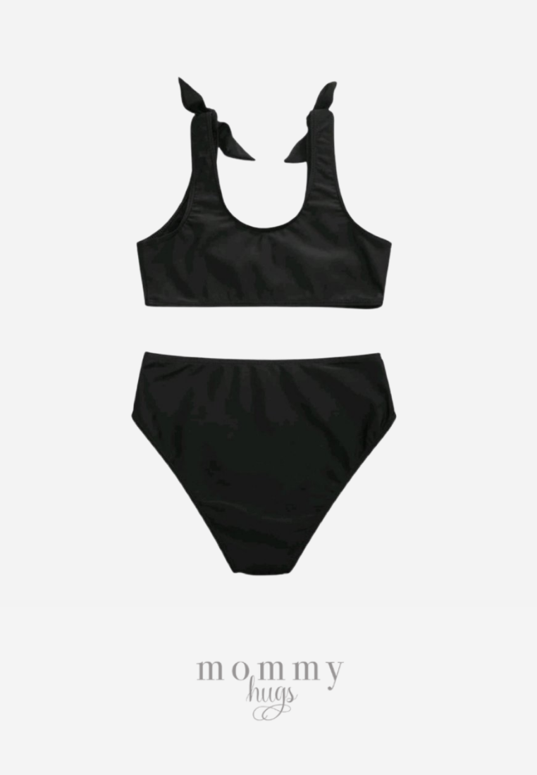 Black Shoulder Ribbon Knot Two-piece Swimsuit