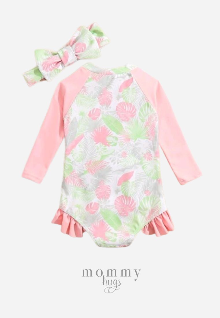 Pastel PalmsTwo Piece Rash Guard for Baby Girls