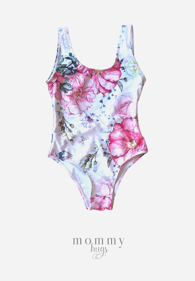 Pink Carnation One Piece Swimsuit for Mommy and Daughter