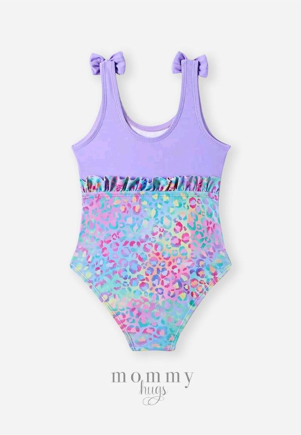 Lilac Ribbon Mosaic Swimsuit for Young Girls