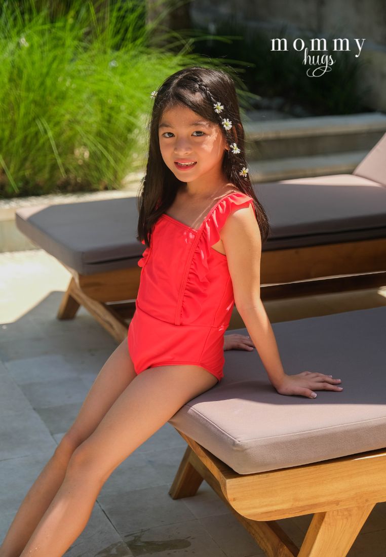 Posh Red Swimsuit for Young Girls