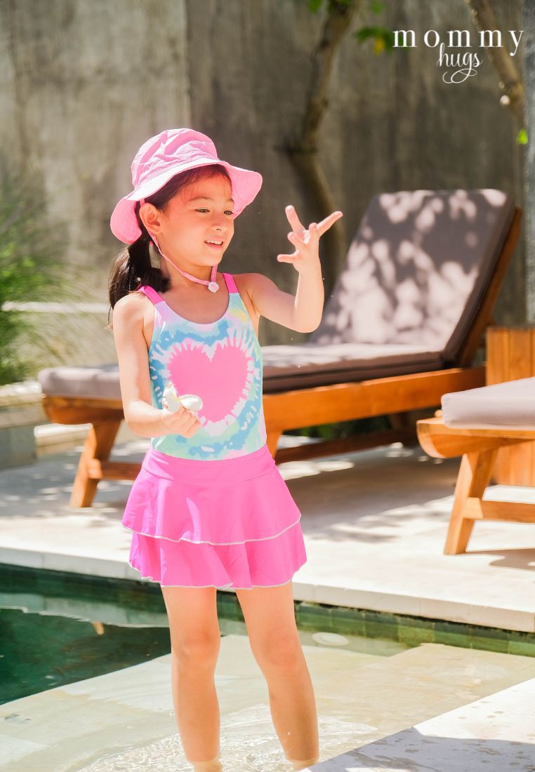 Retro Love One Piece with Skirt Swimwear for Girls