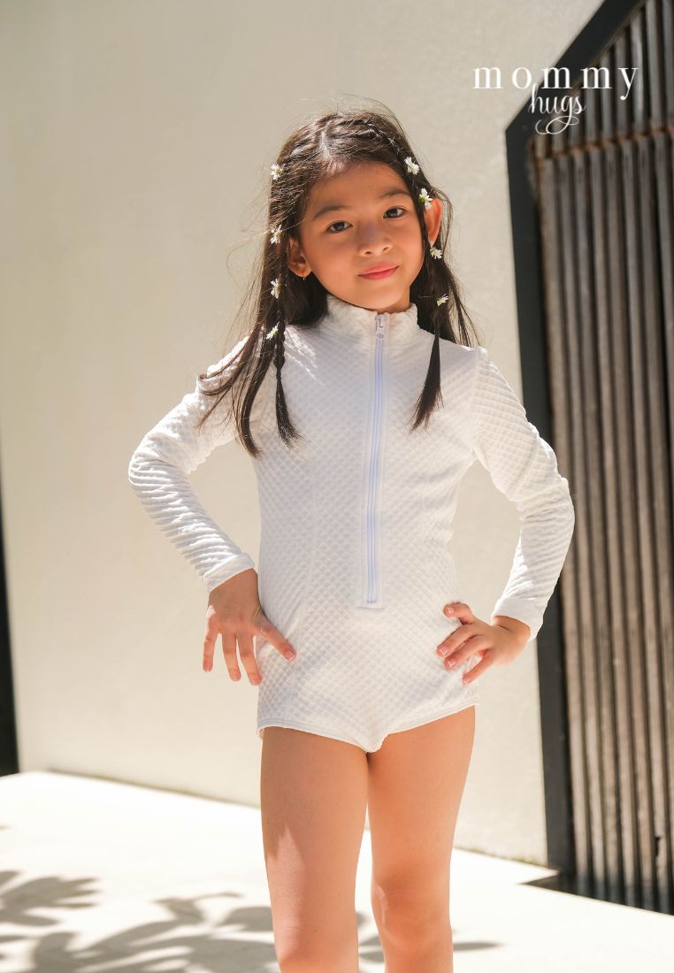 White Pearl Zip-Up Rash Guard Twinning