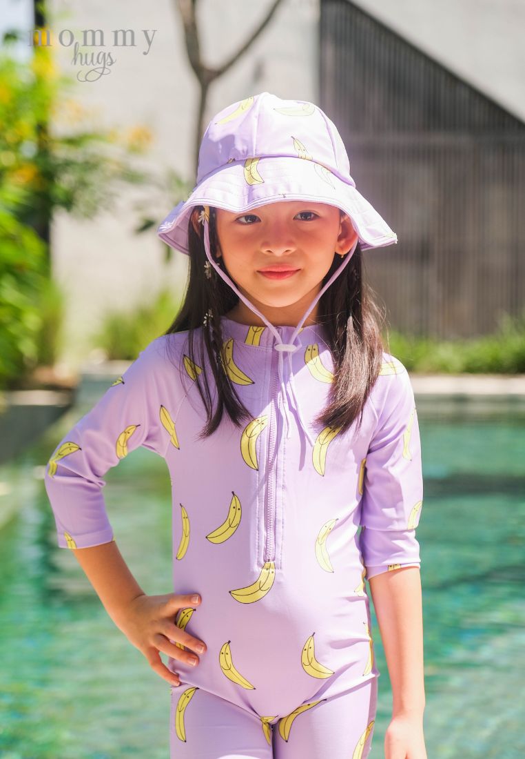 Goin' Bananas in Purple Rash Guard with Hat for Young Girls