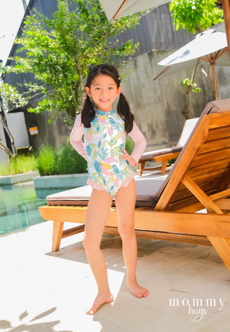 Pastel Palms Rash Guard for Young Girls