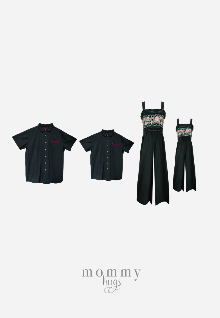 Forest Green Smocked Romper / Polo