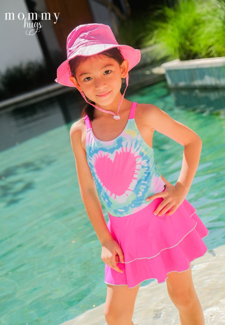 Retro Love One Piece with Skirt Swimwear for Girls