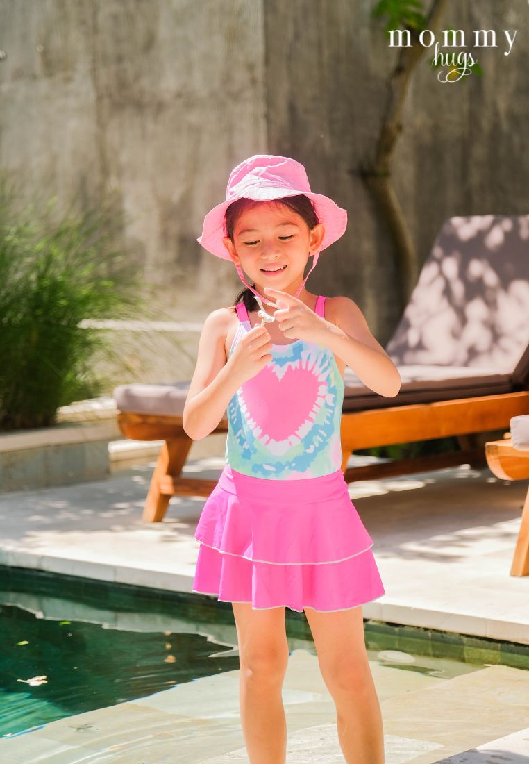 Retro Love One Piece with Skirt Swimwear for Girls