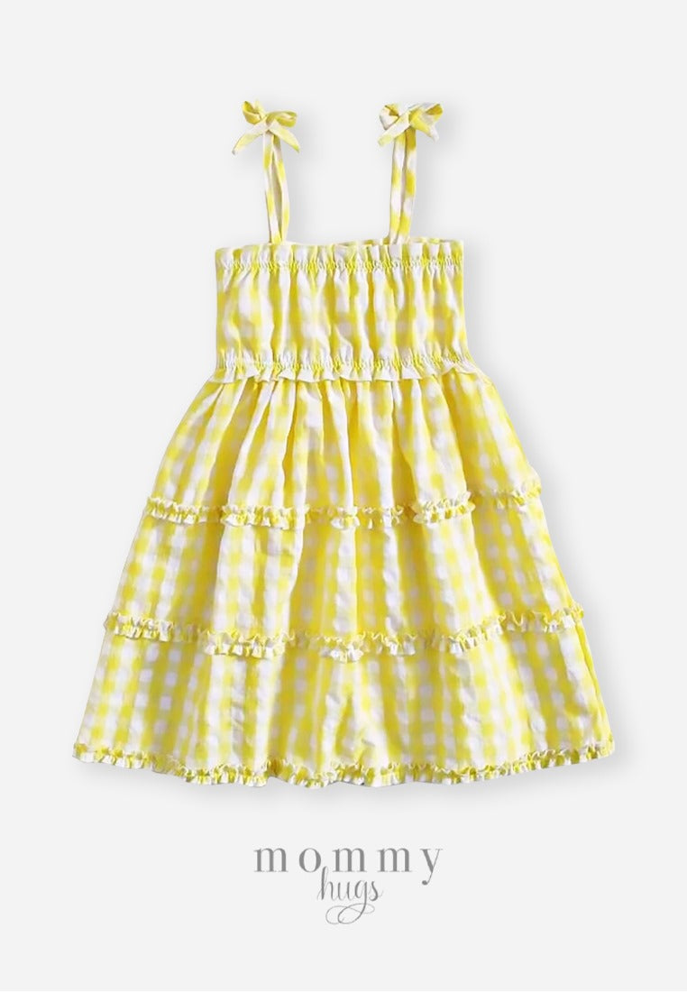 Yellow Mellow Ribbon Tie Dress for Girls