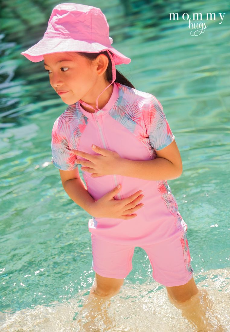 Pink Palm Rash Guard for Young Girls