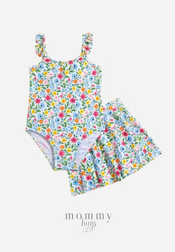 Summer Meadow Swimsuit with Skirt for Young Girls