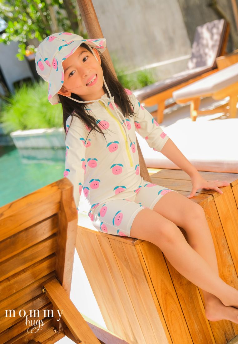 Pink Pomelo Rash Guard with Hat for Young Girls