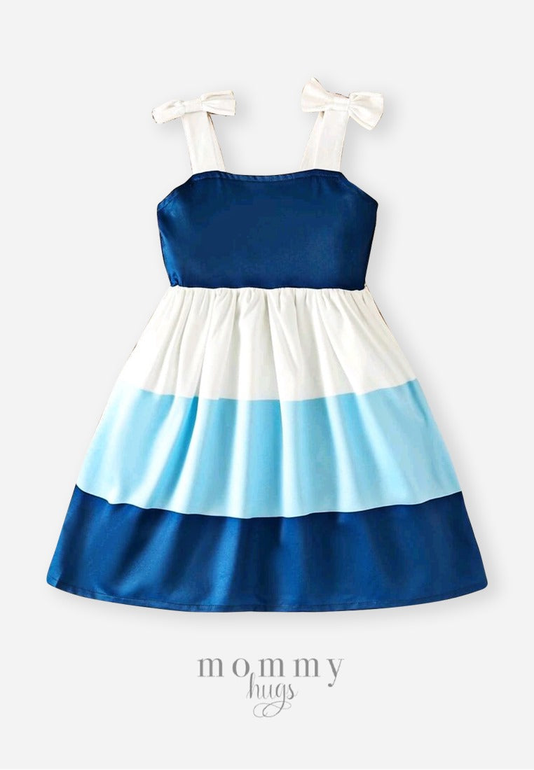 True Blue Ribbon Tie Dress for Girls