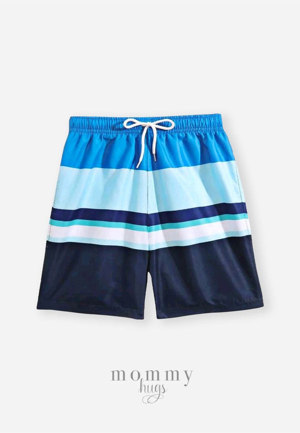 Cool Blue Stripes Swim Shorts for Teen Boys
