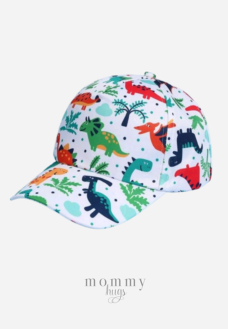 Colorful Dino Cap in White for Boys - One size