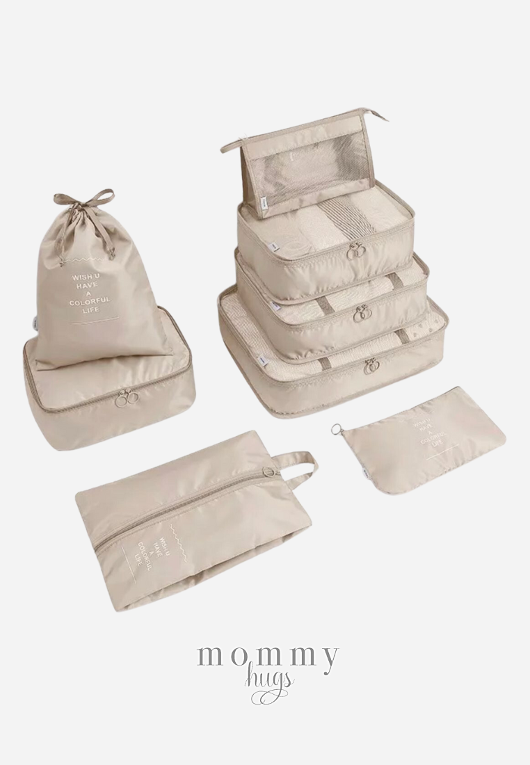 Mommy Hugs Travel Bag Set in Beige