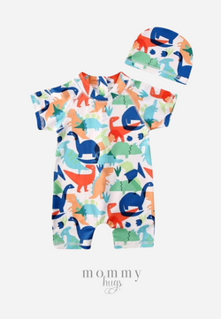 Dinosaur Dreamland Rash Guard with Hat for Boys