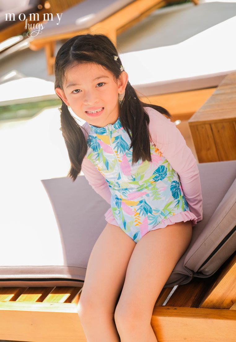 Pastel Palms Rash Guard for Young Girls