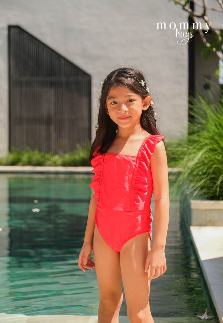 Posh Red Swimsuit for Young Girls