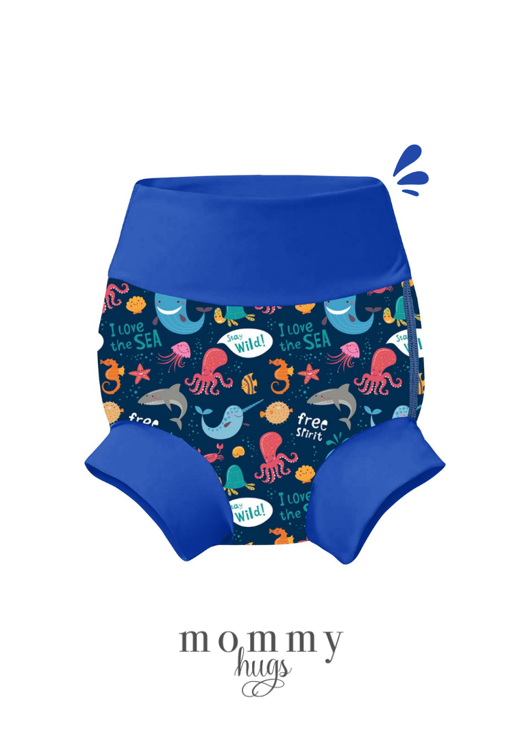 Beach Baby Diaper in Deep Ocean Friends