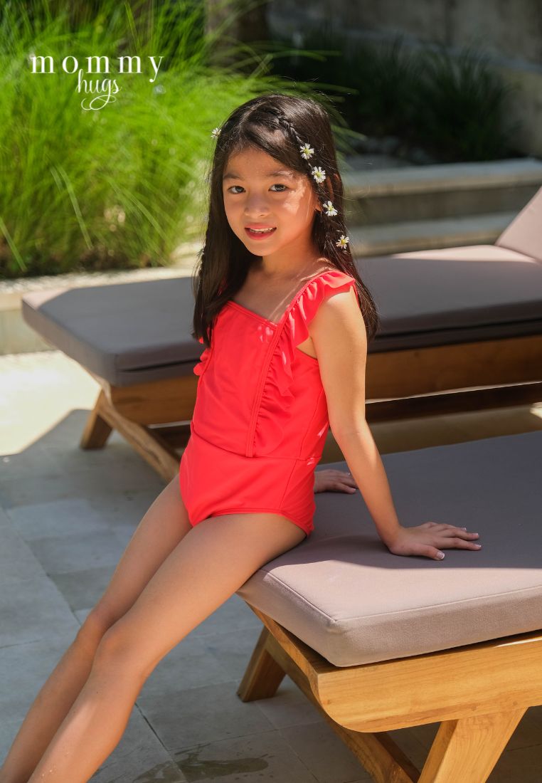 Posh Red Swimsuit for Young Girls