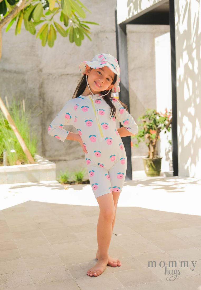 Pink Pomelo Rash Guard with Hat for Young Girls