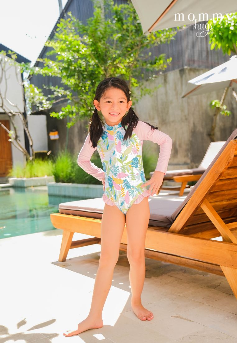 Pastel Palms Rash Guard for Young Girls