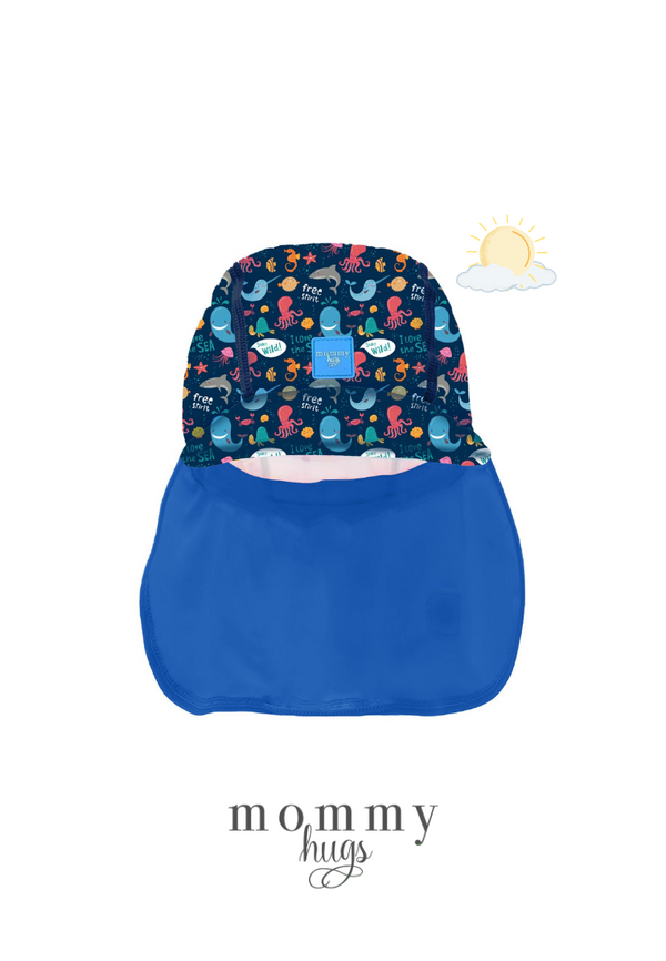 Beach Baby Sun Hat in Deep Ocean Friends