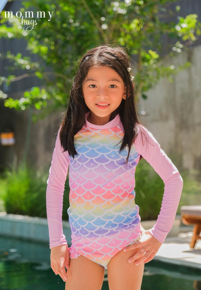 Mermaid Prism Rash Guard for Young Girls