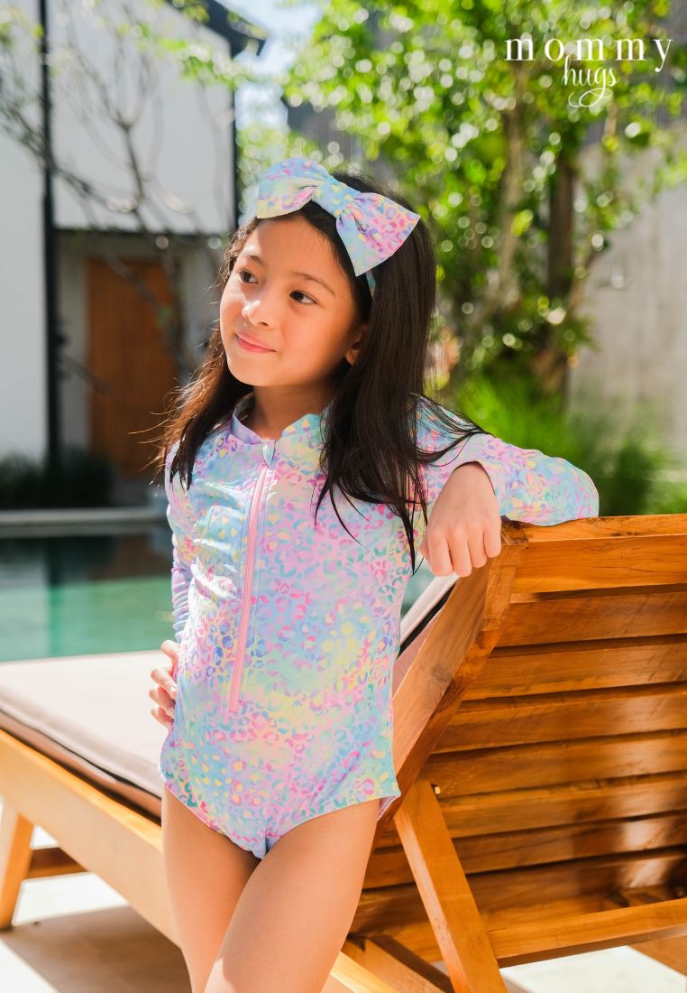 Mermaid Mosaic Rash Guard with Headband for Young Girls