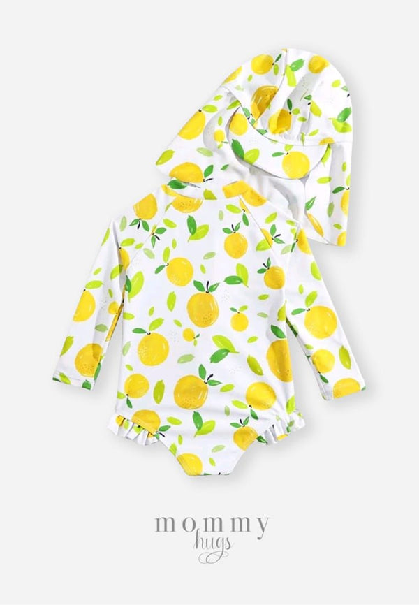 Lemons n' Love Rashguard with Sun Hat for Baby Girls