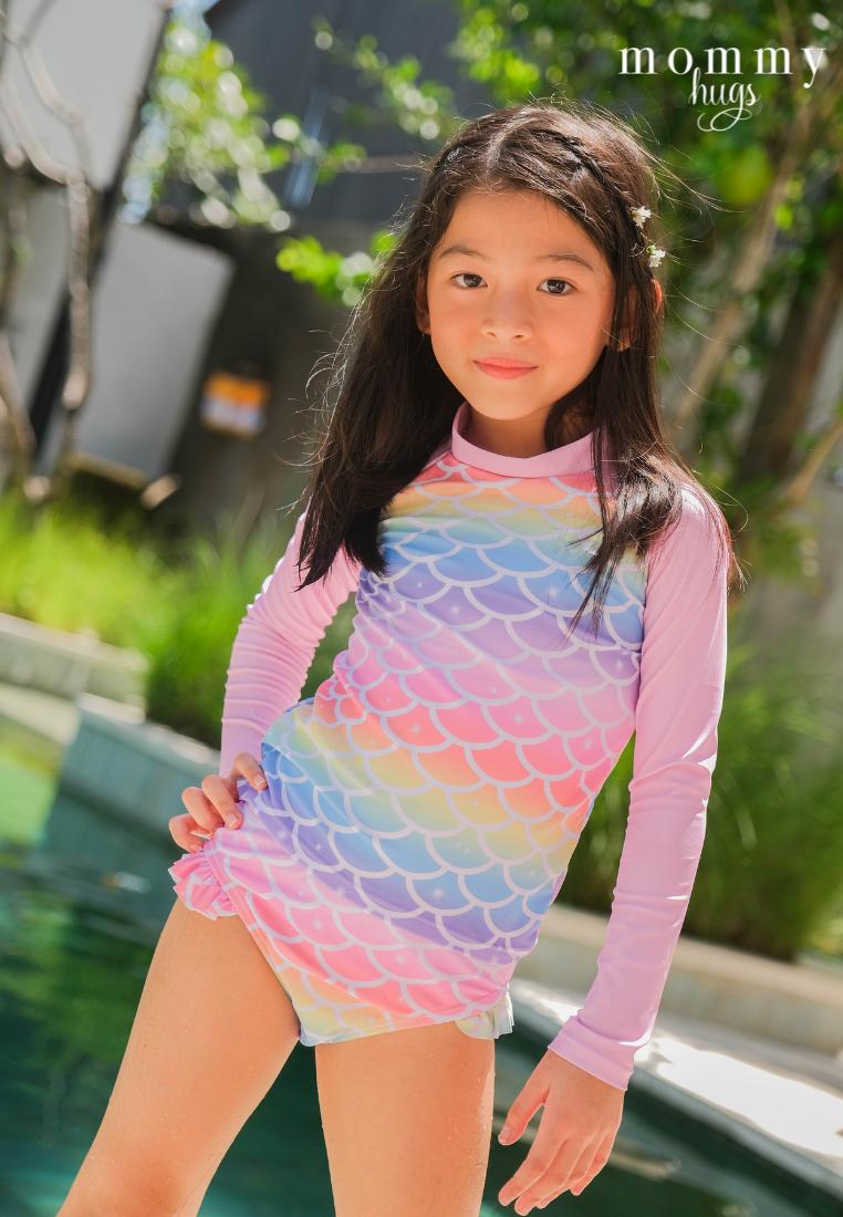 Mermaid Prism Rash Guard for Young Girls