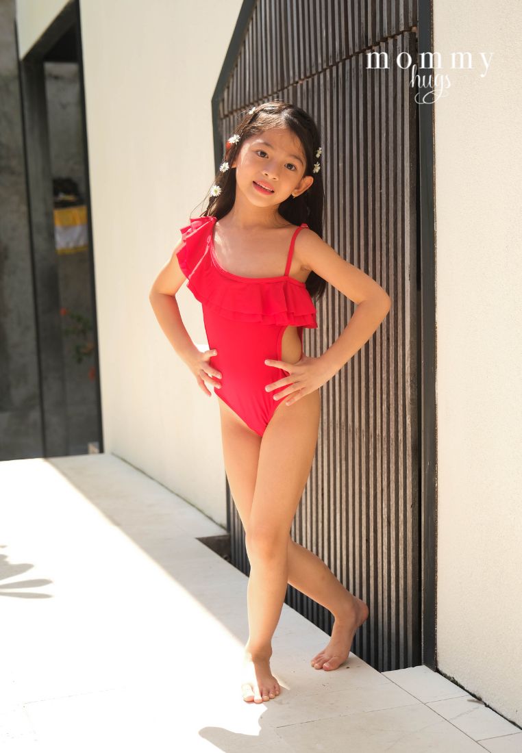 Beauty in Red Swimsuit for Young Girls