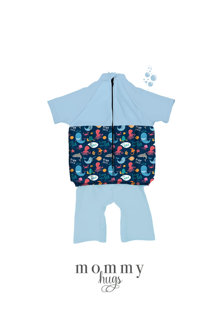 Beach Baby Rashguard Float in Deep Ocean Friends