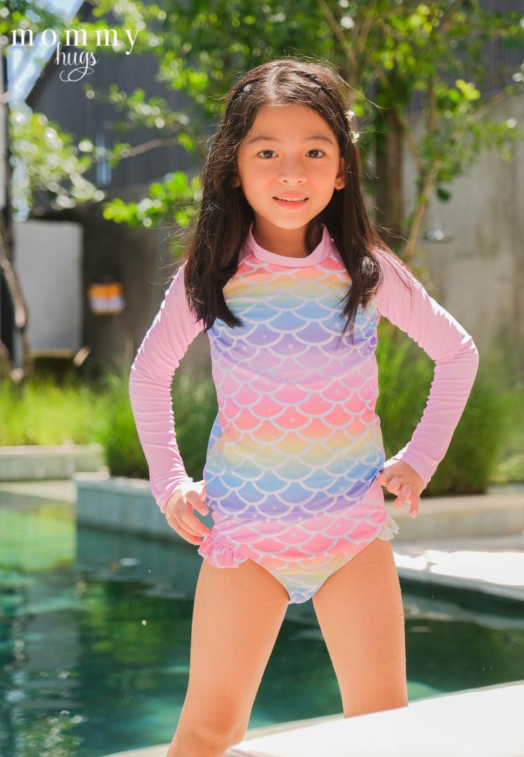 Mermaid Prism Rash Guard for Young Girls