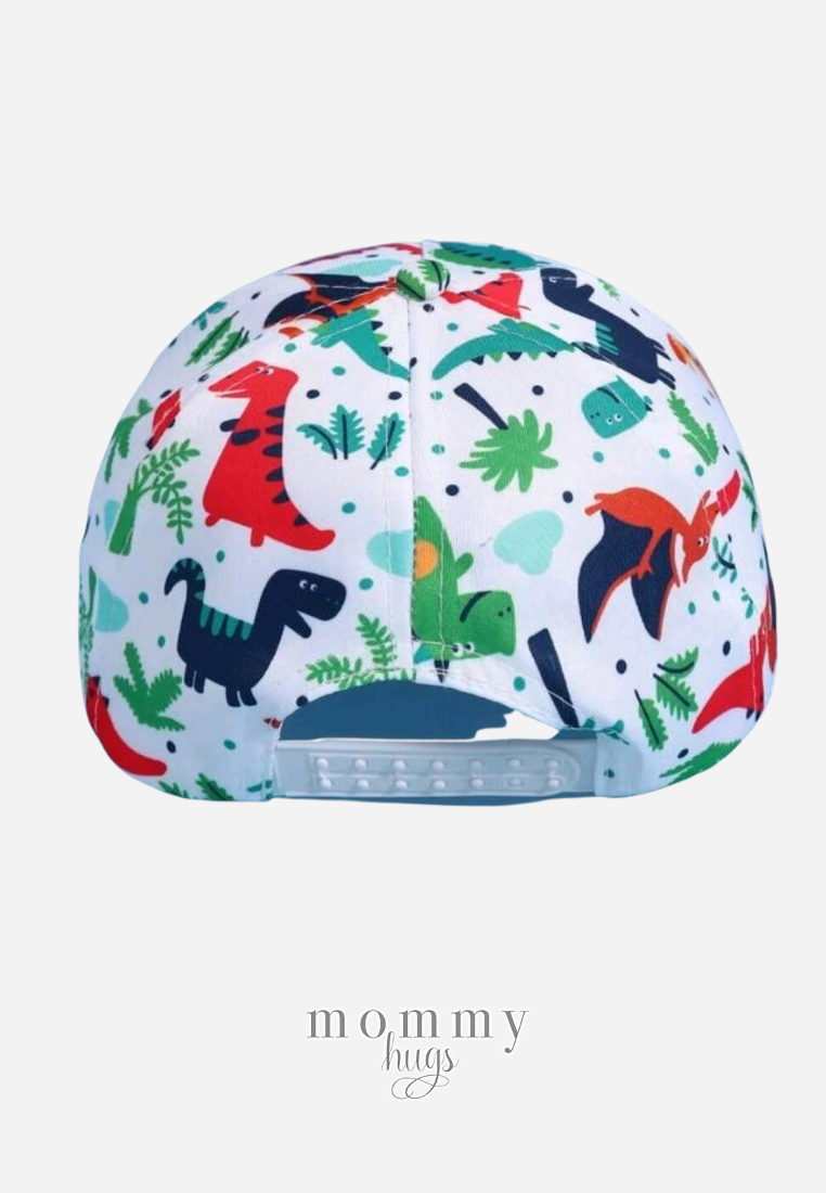 Colorful Dino Cap in White for Boys - One size