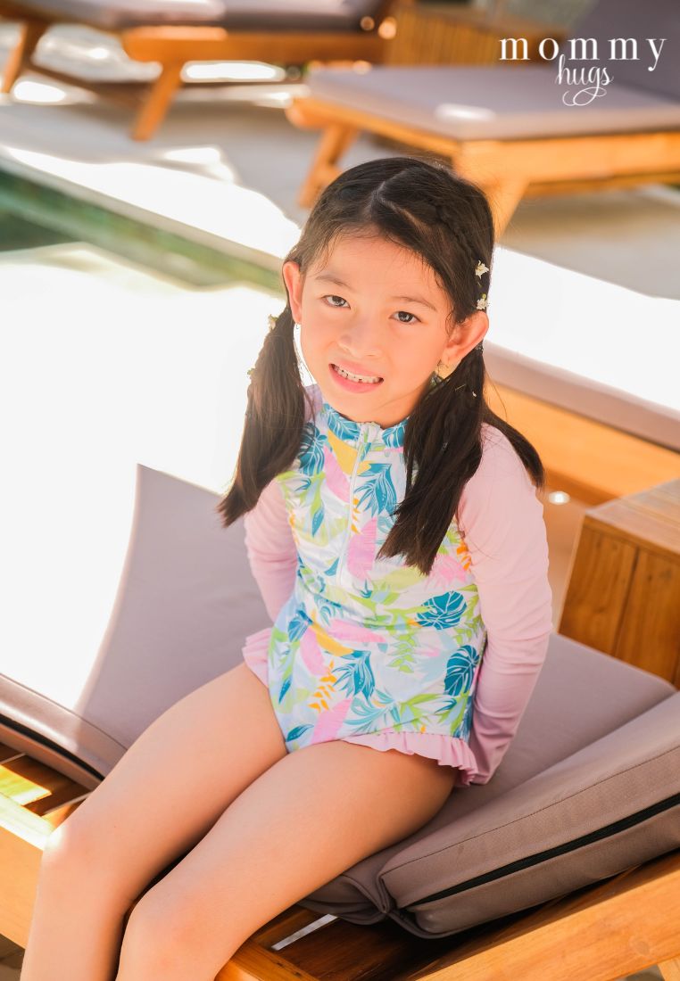 Pastel Palms Rash Guard for Young Girls