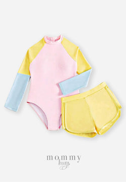 Pastel Color Palette Rashguard with Shorts for Preteens/Teen Girls