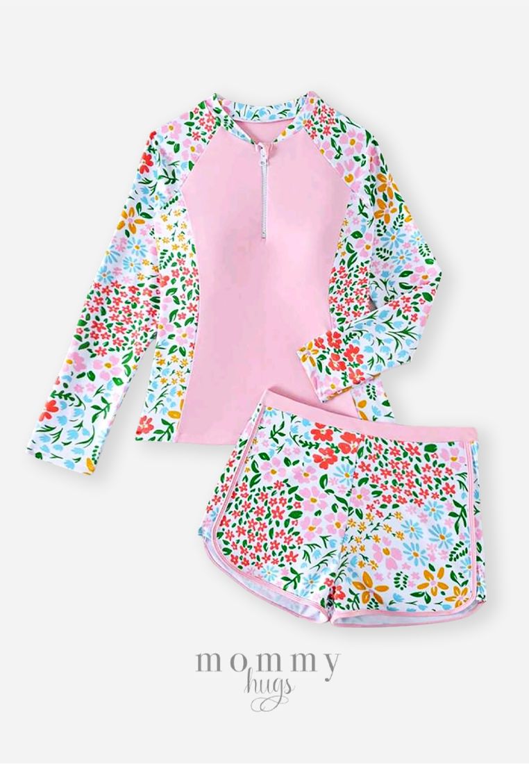 Blooming Buds in Pink Rashguard for Preteens/Teen Girls