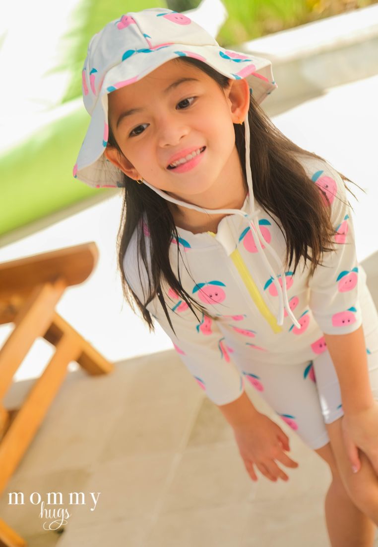 Pink Pomelo Rash Guard with Hat for Young Girls