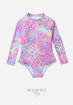 Mermaid Mosaic in Purple Rash Guard for Teens