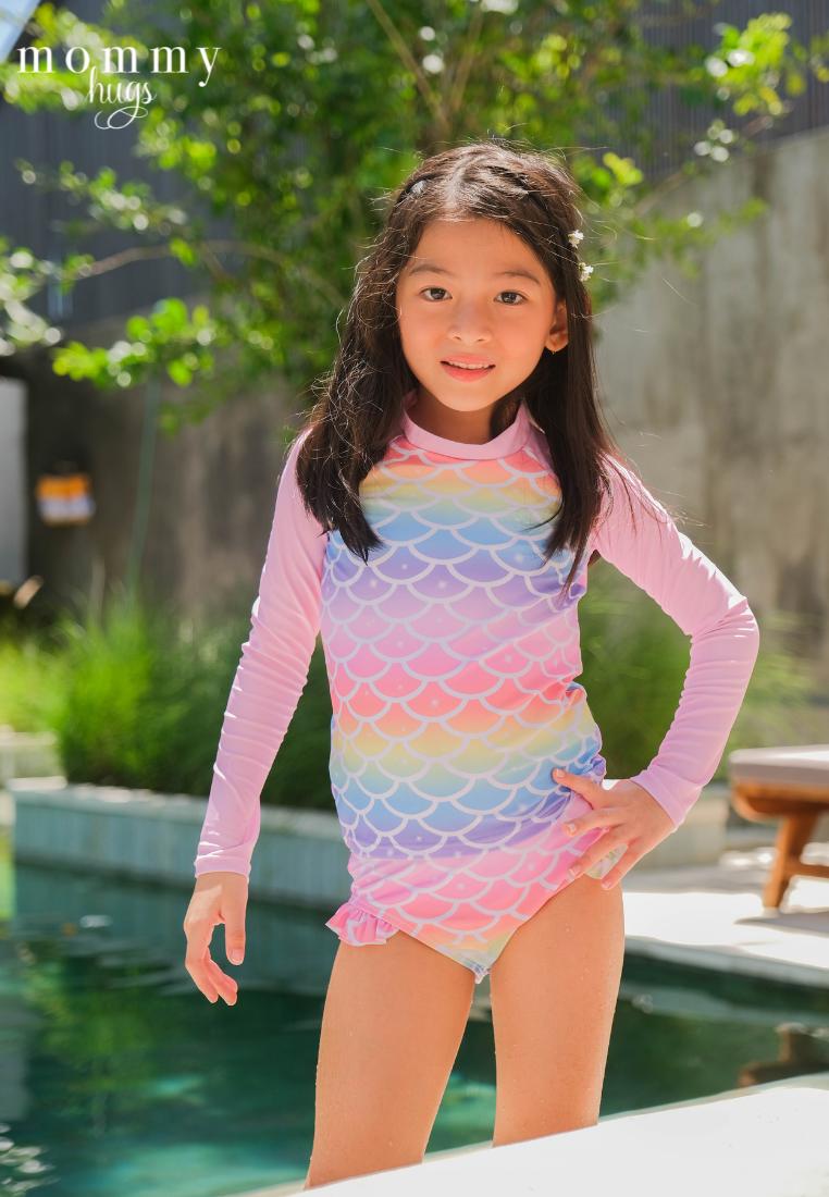 Mermaid Prism Rash Guard for Young Girls